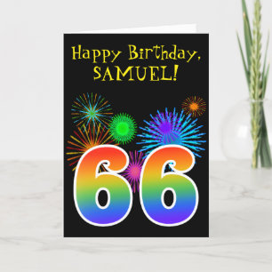 Fun Fireworks + Rainbow Pattern "66" Birthday # Card