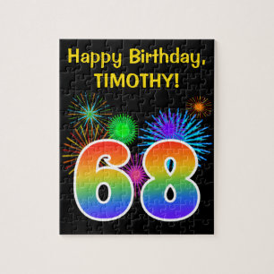 Fun Fireworks + Rainbow Pattern "68" Birthday # Jigsaw Puzzle