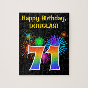 Fun Fireworks + Rainbow Pattern "71" Birthday # Jigsaw Puzzle