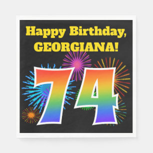 Fun Fireworks + Rainbow Pattern "74" Birthday # Napkin