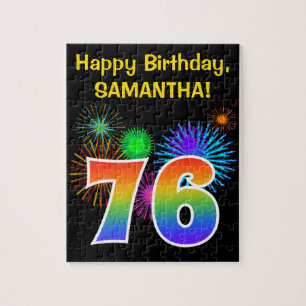 Fun Fireworks + Rainbow Pattern "76" Birthday # Jigsaw Puzzle