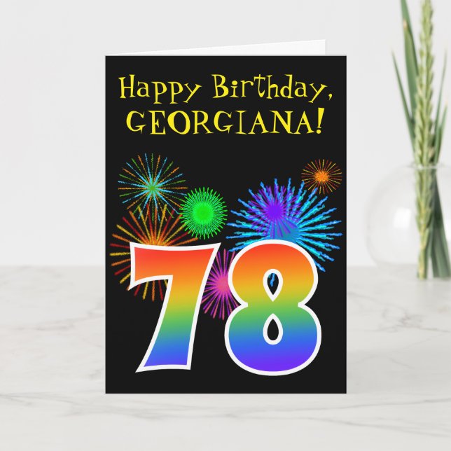 Fun Fireworks + Rainbow Pattern "78" Birthday # Card (Front)