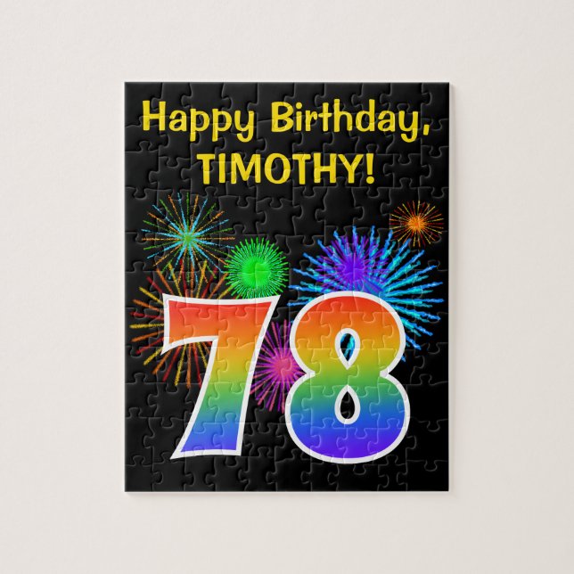 Fun Fireworks + Rainbow Pattern "78" Birthday # Jigsaw Puzzle (Vertical)