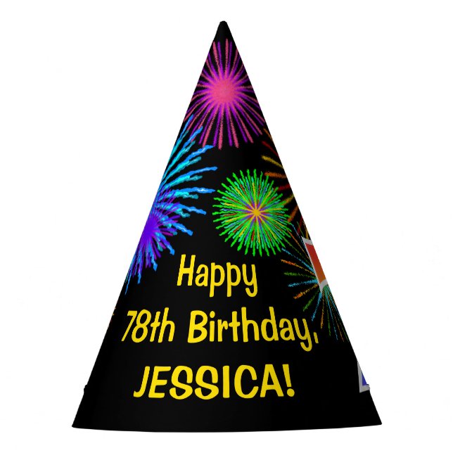 Fun Fireworks + Rainbow Pattern "78" Birthday # Party Hat (Front)