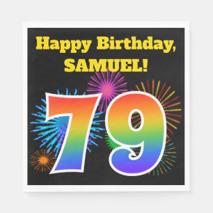Fun Fireworks + Rainbow Pattern "79" Birthday # Napkin