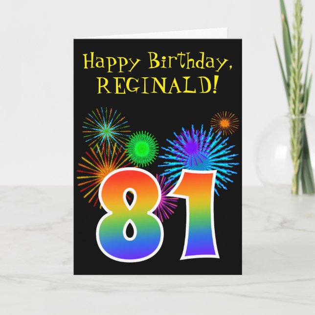 Fun Fireworks + Rainbow Pattern "81" Birthday # Card (Front)