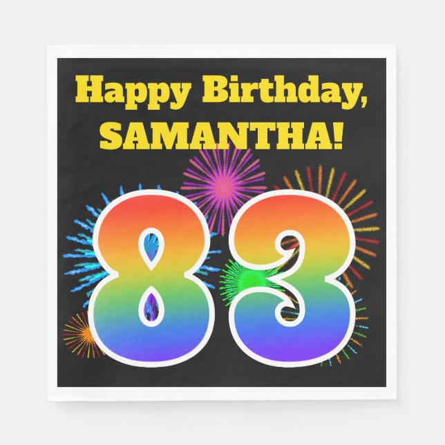 Fun Fireworks + Rainbow Pattern "83" Birthday # Napkin (Front)