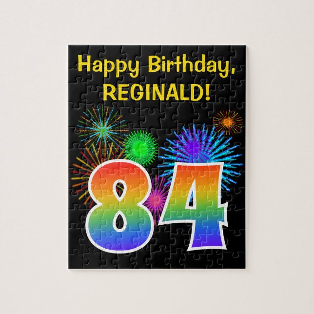 Fun Fireworks + Rainbow Pattern "84" Birthday # Jigsaw Puzzle (Vertical)