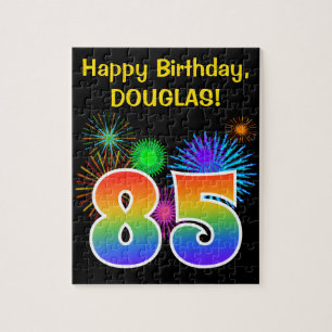 Fun Fireworks + Rainbow Pattern "85" Birthday # Jigsaw Puzzle