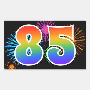 Fun Fireworks + Rainbow Pattern "85" Event Number Rectangular Sticker