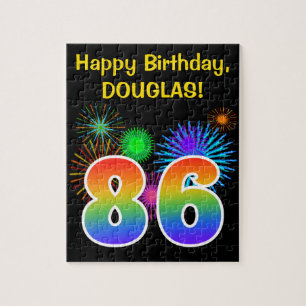 Fun Fireworks + Rainbow Pattern "86" Birthday # Jigsaw Puzzle
