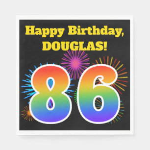 Fun Fireworks + Rainbow Pattern "86" Birthday # Napkin