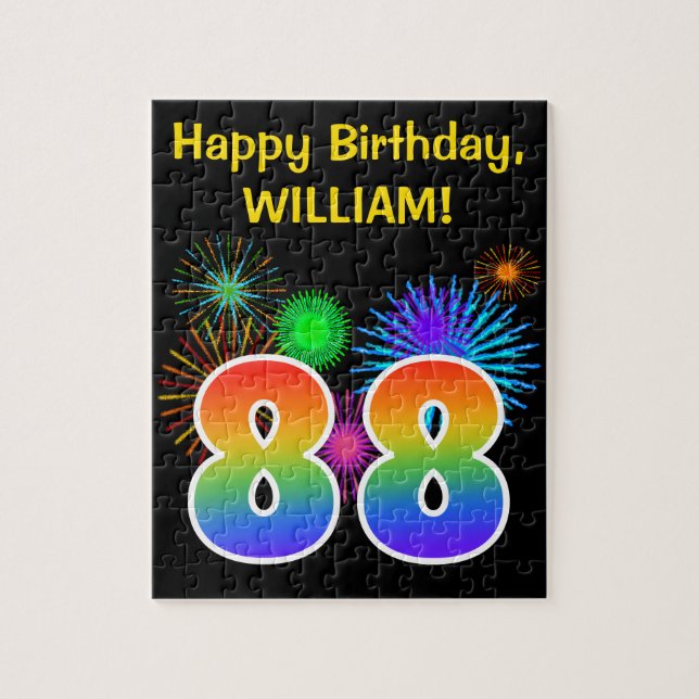 Fun Fireworks + Rainbow Pattern "88" Birthday # Jigsaw Puzzle (Vertical)