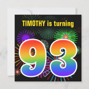 Fun Fireworks + Rainbow Pattern "93" Birthday # Invitation