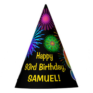 Fun Fireworks + Rainbow Pattern "93" Birthday # Party Hat
