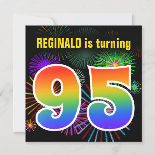 Fun Fireworks + Rainbow Pattern "95" Birthday # Invitation