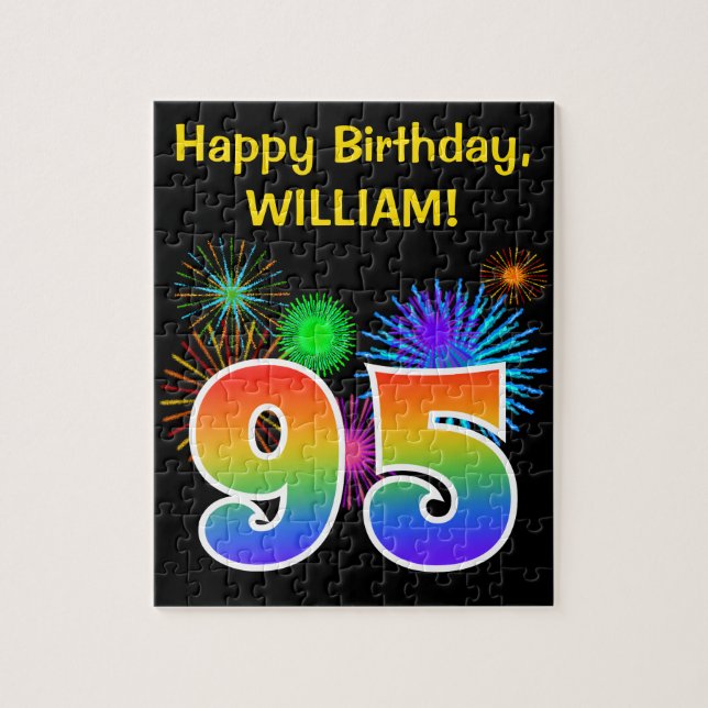 Fun Fireworks + Rainbow Pattern "95" Birthday # Jigsaw Puzzle (Vertical)