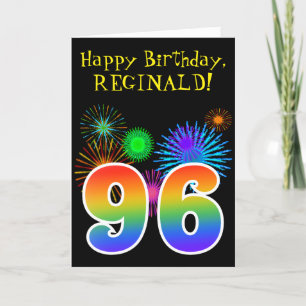 Fun Fireworks + Rainbow Pattern "96" Birthday # Card