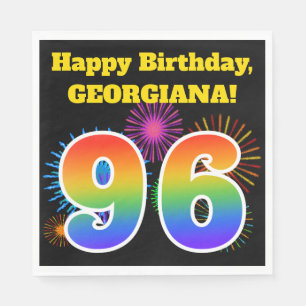 Fun Fireworks + Rainbow Pattern "96" Birthday # Napkin