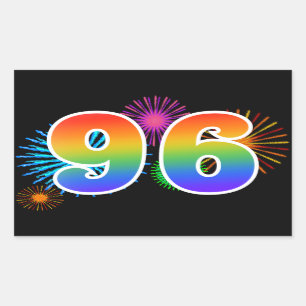 Fun Fireworks + Rainbow Pattern "96" Event Number Rectangular Sticker