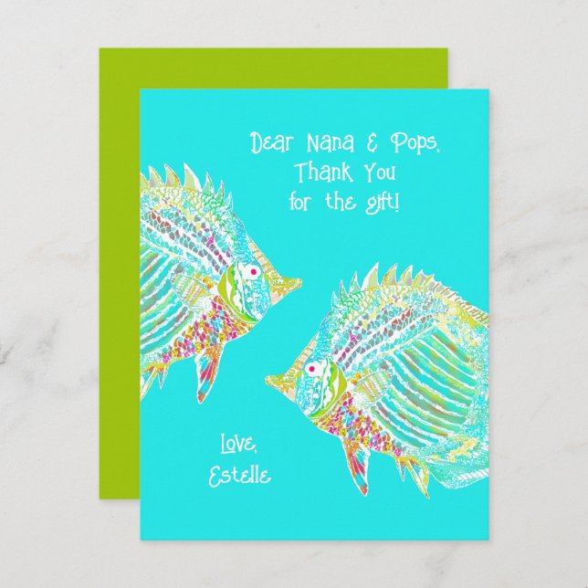 Fun Fish Tropical Blue Kids Thank You Card (Front/Back)