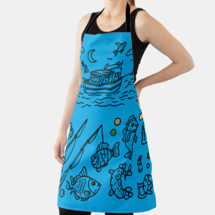 Fun Fishing Adventure Doodle Art Apron