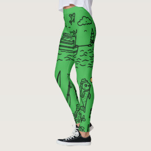 Fun Fishing Adventure Doodle Art Leggings