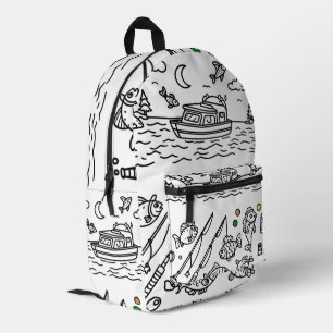 Fun Fishing Adventure Doodle Art Printed Backpack