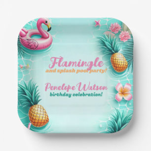 Fun Flamingo and Pineapple Summer Pool Party Paper Plate