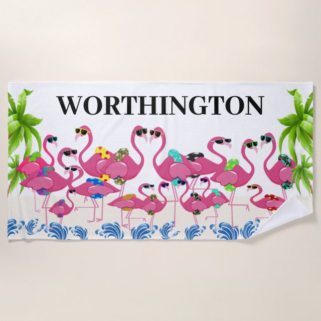 Fun Flamingo Family Beach Towel (Front)
