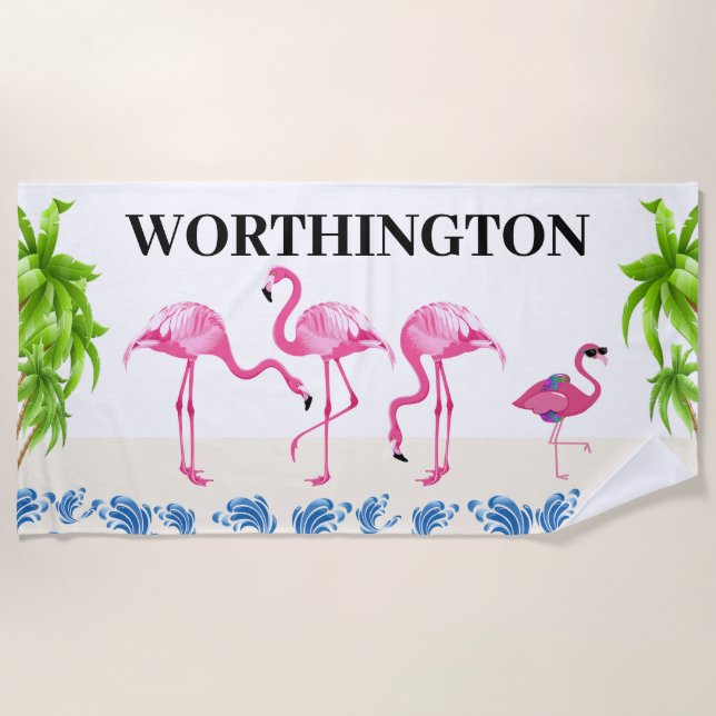 Fun Flamingo Family Beach Towel (Front)