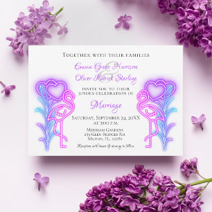 Fun Flamingo & Hearts Formal Wedding Invitation