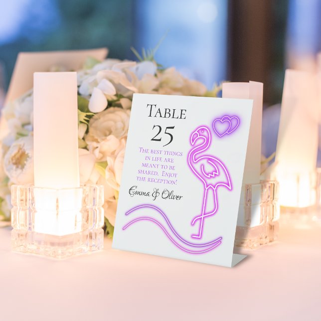 Fun Flamingo & Hearts Wedding Table Number Sign (Creator Uploaded)
