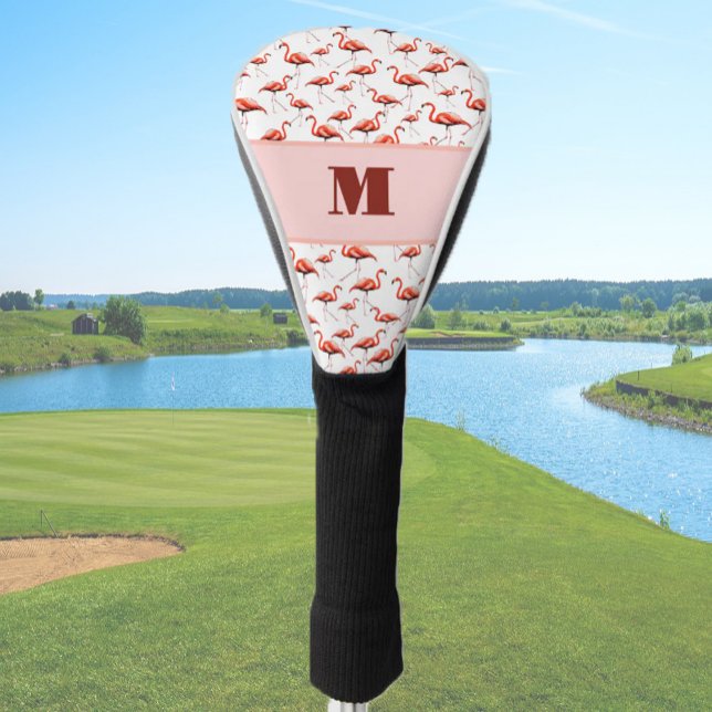 Fun Flamingo pink and white custom monogram ladies Golf Head Cover (Creator Uploaded)