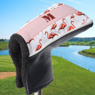 Fun Flamingo pink and white custom monogram ladies Golf Head Cover