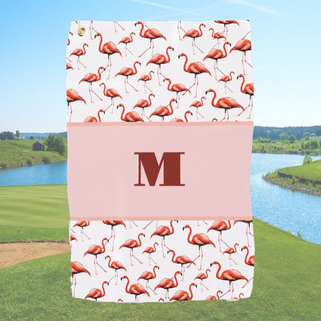 Fun Flamingo pink custom monogram ladies Golf Towel (Creator Uploaded)