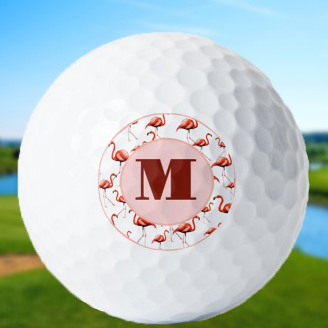 Fun Flamingo pink monogram ladies personalised Golf Balls (Creator Uploaded)