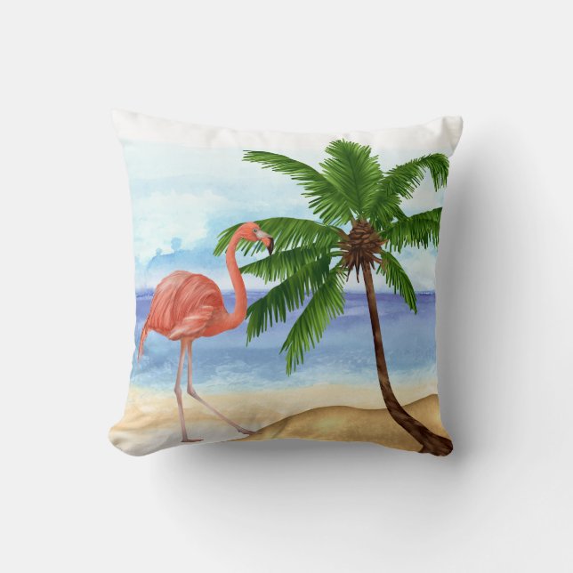 Fun Flamingo Tropical Pillow (Front)