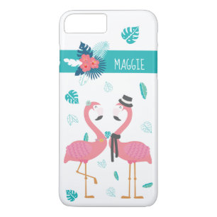 Fun flamingo with tropical flowers and leaves iPhone 8 plus/7 plus case