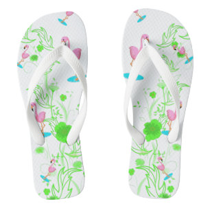 Fun flamingos and green vines thongs