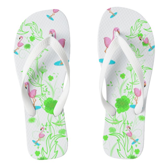 Fun flamingos and green vines thongs (Footbed)