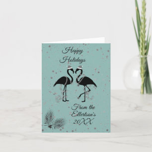 Fun Flamingos Glittery Christmas Personalised Announcement