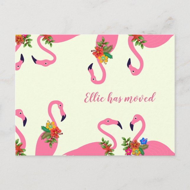 Fun Flamingos New Address Announcement Postcard (Front)