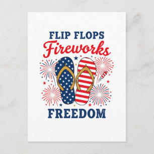 Fun Flip flops fireworks Freedom Patriotic Postcard