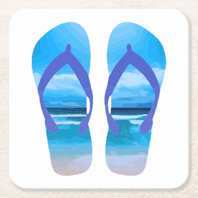 Fun Flip Flops Summer Beach Art for Vacation Square Paper Coaster (Front)