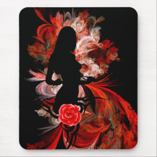 Fun flirty adult romantic woman on red mouse pad