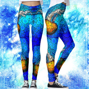 Fun, floating orange jellyfish in ocean circle art leggings