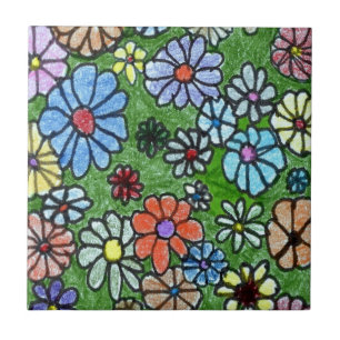 "Fun Floral #2" Kitchen Garden Ceramic Tile