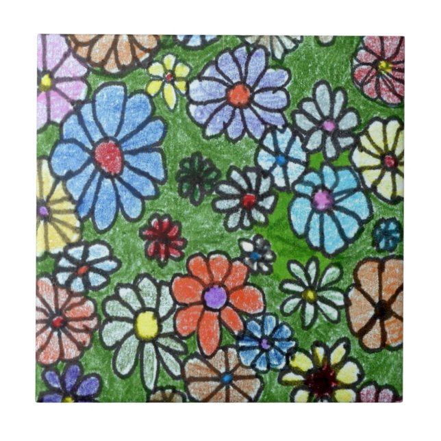 "Fun Floral #2" Kitchen Garden Ceramic Tile (Front)
