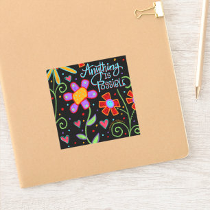 Fun Floral Anything is Possible Black Trendy